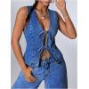 imageMilumia Womens Tie Bow Front Deep V Neck Denim Vest Sleeveless Jean JacketDark Wash