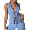 imageMilumia Womens Tie Bow Front Deep V Neck Denim Vest Sleeveless Jean JacketLight Wash