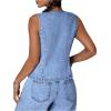 imageMilumia Womens Tie Bow Front Deep V Neck Denim Vest Sleeveless Jean JacketLight Wash
