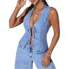imageMilumia Womens Tie Bow Front Deep V Neck Denim Vest Sleeveless Jean JacketLight Wash