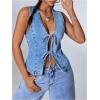 imageMilumia Womens Tie Bow Front Deep V Neck Denim Vest Sleeveless Jean JacketMedium Wash
