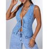 imageMilumia Womens Tie Bow Front Deep V Neck Denim Vest Sleeveless Jean JacketMedium Wash