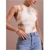 imageMilumia Womens Tie Dye Mesh Bodysuits Sleeveless Mock Neck Ruched Body SuitApricot
