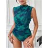 imageMilumia Womens Tie Dye Mesh Bodysuits Sleeveless Mock Neck Ruched Body SuitBlue and Green