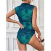 imageMilumia Womens Tie Dye Mesh Bodysuits Sleeveless Mock Neck Ruched Body SuitBlue and Green