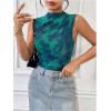 imageMilumia Womens Tie Dye Mesh Bodysuits Sleeveless Mock Neck Ruched Body SuitBlue and Green