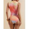 imageMilumia Womens Tie Dye Mesh Bodysuits Sleeveless Mock Neck Ruched Body SuitPink Orange