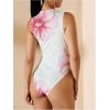 imageMilumia Womens Tie Dye Mesh Bodysuits Sleeveless Mock Neck Ruched Body SuitPink and White