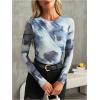imageMilumia Womens Tie Dye Wrap Front Ruched Mesh Tee Bodysuit Long Sleeve Leotard TopsBlue Multi