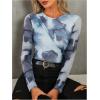 imageMilumia Womens Tie Dye Wrap Front Ruched Mesh Tee Bodysuit Long Sleeve Leotard TopsBlue Multi