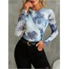 imageMilumia Womens Tie Dye Wrap Front Ruched Mesh Tee Bodysuit Long Sleeve Leotard TopsBlue Multi