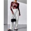 imageMilumia Womens Tie Dye Wrap Front Ruched Mesh Tee Bodysuit Long Sleeve Leotard TopsBurgundy