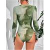 imageMilumia Womens Tie Dye Wrap Front Ruched Mesh Tee Bodysuit Long Sleeve Leotard TopsGreen