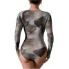 imageMilumia Womens Tie Dye Wrap Front Ruched Mesh Tee Bodysuit Long Sleeve Leotard TopsGrey