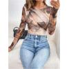 imageMilumia Womens Tie Dye Wrap Front Ruched Mesh Tee Bodysuit Long Sleeve Leotard TopsLight Brown