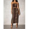 imageMilumia Womens Two Piece Set Leopard Print Strapless Crop Tube Top and Maxi SkirtBrown