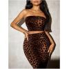 imageMilumia Womens Two Piece Set Leopard Print Strapless Crop Tube Top and Maxi SkirtDark Brown