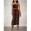 imageMilumia Womens Two Piece Set Leopard Print Strapless Crop Tube Top and Maxi SkirtDark Brown