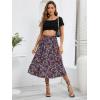 imageMilumia Womens Vintage Printed A Line High Waist Flare Flowy Casual Midi SkirtsFloral Purple Black