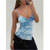 imageMilumia Womens Y2K Floral Cami Tank Top Spaghetti Strap Sheer Mesh V Neck Summer Going Out TopsBlue