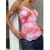 imageMilumia Womens Y2K Floral Cami Tank Top Spaghetti Strap Sheer Mesh V Neck Summer Going Out TopsLight Pink
