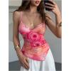 imageMilumia Womens Y2K Floral Cami Tank Top Spaghetti Strap Sheer Mesh V Neck Summer Going Out TopsMulti Pink