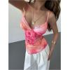 imageMilumia Womens Y2K Floral Cami Tank Top Spaghetti Strap Sheer Mesh V Neck Summer Going Out TopsMulti Pink