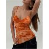 imageMilumia Womens Y2K Floral Cami Tank Top Spaghetti Strap Sheer Mesh V Neck Summer Going Out TopsOrange