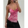 imageMilumia Womens Y2K Floral Cami Tank Top Spaghetti Strap Sheer Mesh V Neck Summer Going Out TopsPink