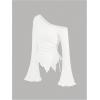 imageMilumia Womens Y2K One Off The Shoulder Fitted Knit Top Asymmetrical Bell Long Sleeve TopWhite