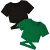 imageMilumia Girls 2 Piece Cut Out Crisscross Tee Crop Tops Short Sleeve Round Neck T ShirtsBlack and Dark Green
