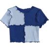 imageMilumia Girls Rib Knit Color Block Crop Tee Short Sleeve Lettuce Trim Crewneck TshirtBlue