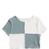 imageMilumia Girls Rib Knit Color Block Crop Tee Short Sleeve Lettuce Trim Crewneck TshirtGreen and White