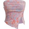 imageMilumia Women Floral Mesh Strapless Ruched Tube Top Split Hem Sleeveless Bandeau Crop TopsLilac Purple