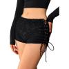 imageMilumia Women Lace Up Low Waisted Mini Shorts Tie Side Knot Rave Skinny Hot ShortsBlack