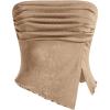 imageMilumia Women Mesh Tube Tops Split Hem Going Out Strapless Bandeau Tops Ruched Tank ShirtsKhaki