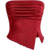 imageMilumia Women Mesh Tube Tops Split Hem Going Out Strapless Bandeau Tops Ruched Tank ShirtsRed
