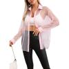 imageMilumia Women Striped Mesh Sheer Button Up Shirt Long Sleeve Drop Shoulder Blouse TopLight Pink