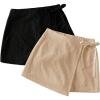 imageMilumia Womens 2 Pack Bowtie Side Wrap Skort Elastic Waist Solid Linen ShortsKhaki and Black