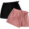 imageMilumia Womens 2 Pack Bowtie Side Wrap Skort Elastic Waist Solid Linen ShortsPink and Black