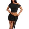 imageMilumia Womens 2 Piece Set One Shoulder Crop Top Tee and Ruched Going Out Mini SkirtBlack