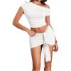 imageMilumia Womens 2 Piece Set One Shoulder Crop Top Tee and Ruched Going Out Mini SkirtWhite