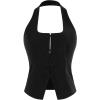imageMilumia Womens Backless Halter Crop Top Y2K Bow Front Cut Out Sleeveless Going Out Tank TopsDark Black