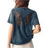 imageMilumia Womens Butterfly Cut Out Back TShirt Short Sleeve Vintage Loose Tee Tops StreetwearBlue