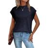 imageMilumia Womens Casual Cap Short Sleeve T Shirt Dressy Mock Neck Office Work TopPurple Blue