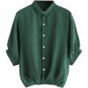 imageMilumia Womens Collar Lantern Short Sleeve Pleated Hem Button Down Work Blouse Shirt TopDark Green
