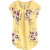 imageMilumia Womens Elegant Floral Print Petal Cap Sleeve Pleated Vacation Office Work Blouse TopLight Yellow