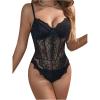 imageMilumia Womens Floral Lace Corset Bodysuit Sexy Going Out Tops Club Rave PartyDark Black