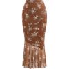 imageMilumia Womens Floral Mesh Ruffle Hem Maxi Skirt High Waisted Fishtail Long SkirtsBrown