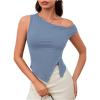 imageMilumia Womens Off One Shoulder Tank Top Asymmetrical Button Hem Going Out Tee ShirtsDusty Blue